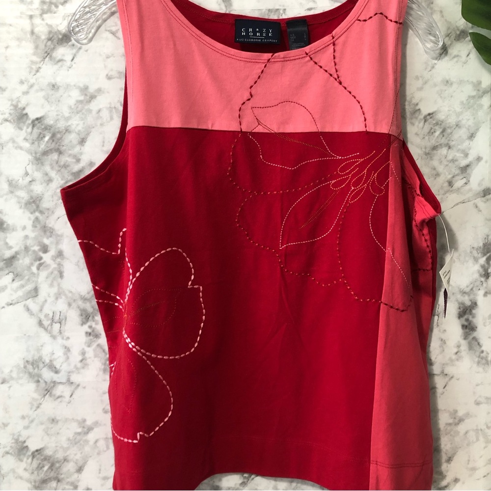 Crazy Horse by Liz Claiborne Floral Tank Top Womens Size L Large 100% Cotton